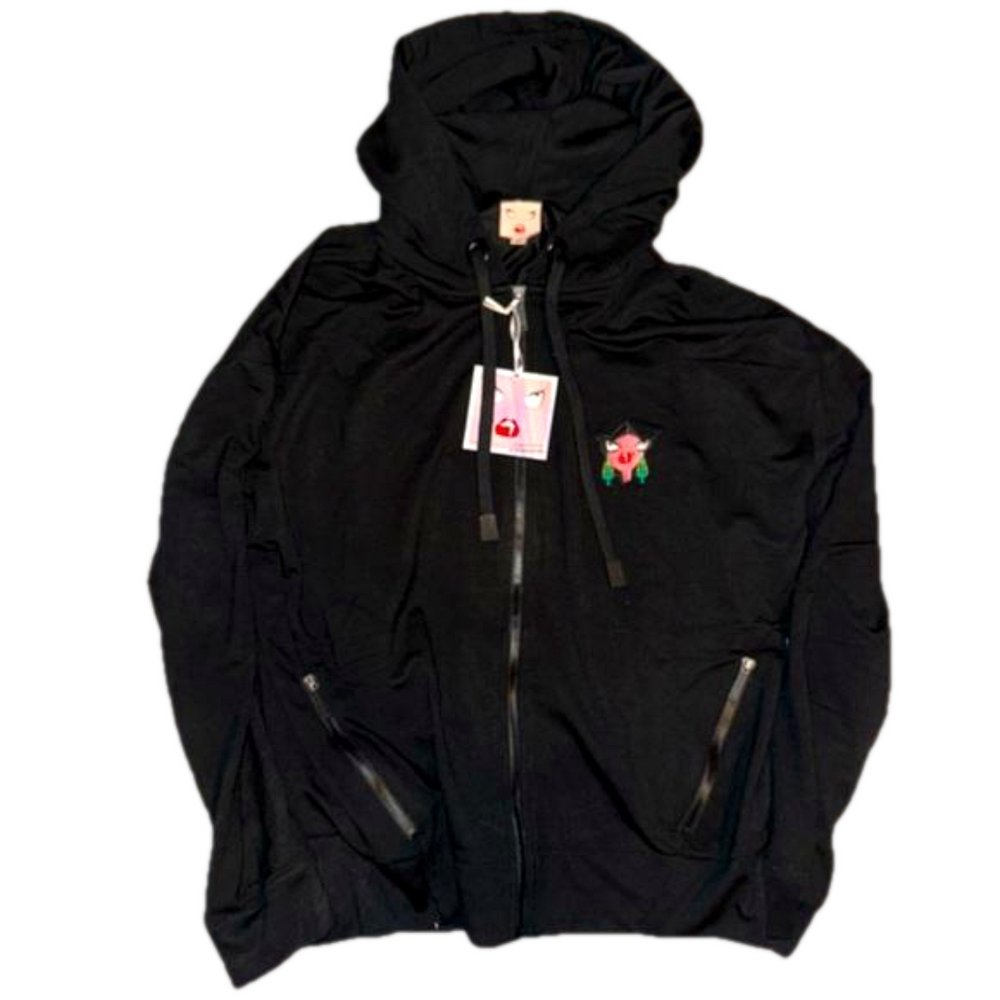 BADGLEY MISCHKA women’s black hoodie Batty Baddie on back size large NWT